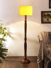 Yellow Cotton Wooden Floor Lamp
